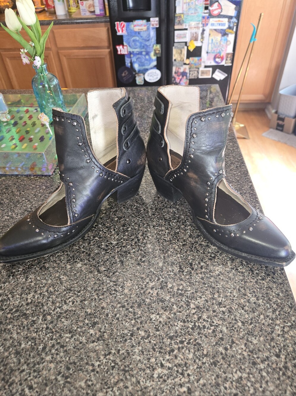 Freebird by Steven Black Studded Cutout Heeled Ankle Boots - Picture 2 of 5